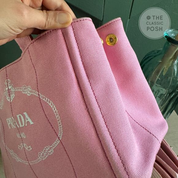 RARE Prada Canapa Small PINK Limited Striped Strap Tote Crossbody Bag - Picture 10 of 16